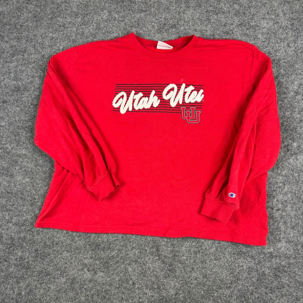Champion Sweatshirt Mens Size 2XL Red Utah Utes Graphic Crew Neck Long Sleeve